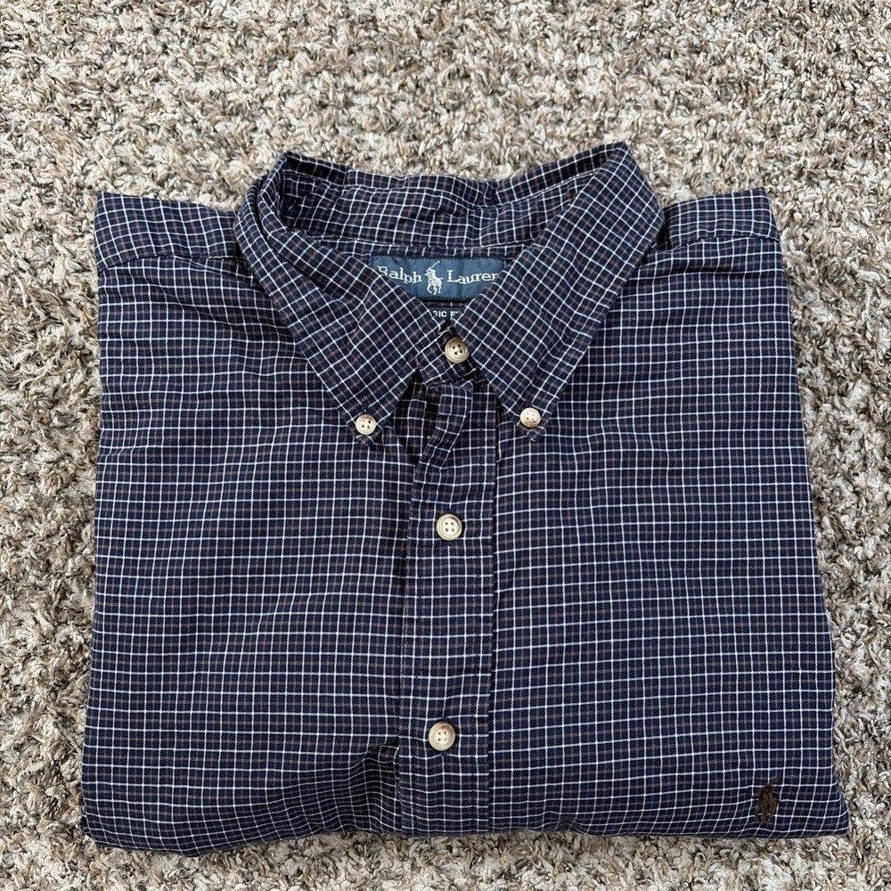 Ralph Lauren Button-Down Oxford Shirt Heritage Check Blue White Pony Logo 2XLT
